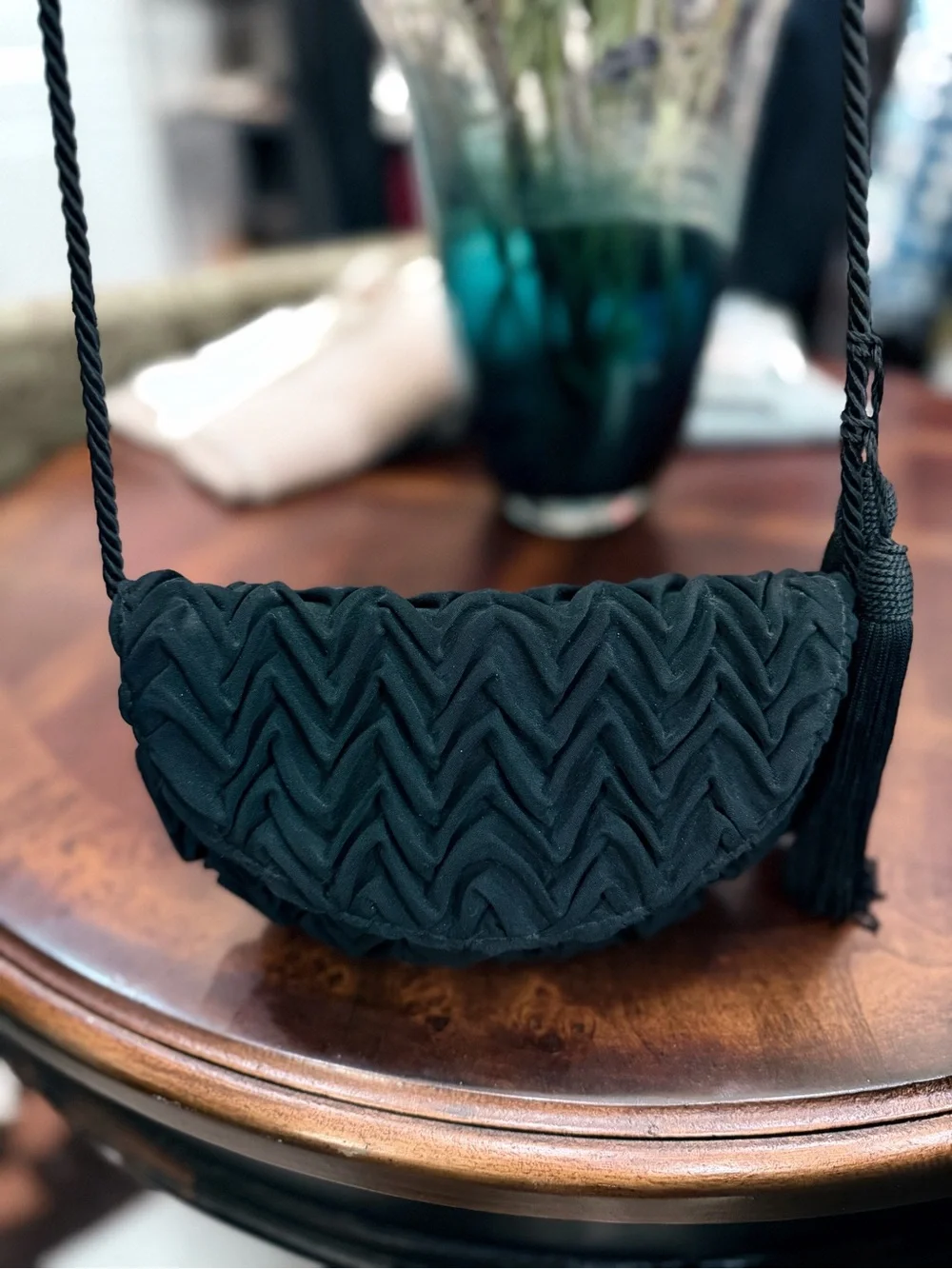 Black Giorgio Armani Quilted Crossbody Bag with Tassels